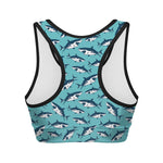 Angry Shark Pattern Print Women's Sports Bra