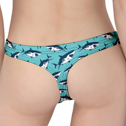 Angry Shark Pattern Print Women's Thong