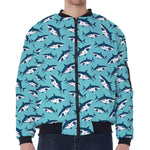 Angry Shark Pattern Print Zip Sleeve Bomber Jacket