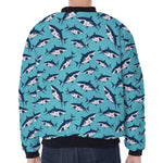 Angry Shark Pattern Print Zip Sleeve Bomber Jacket