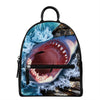Angry Shark Print Leather Backpack