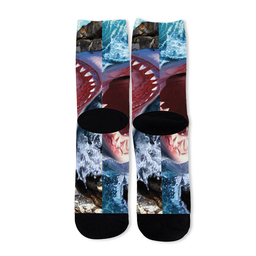 Angry Shark Print Long Socks