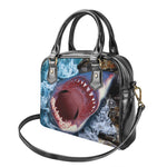 Angry Shark Print Shoulder Handbag