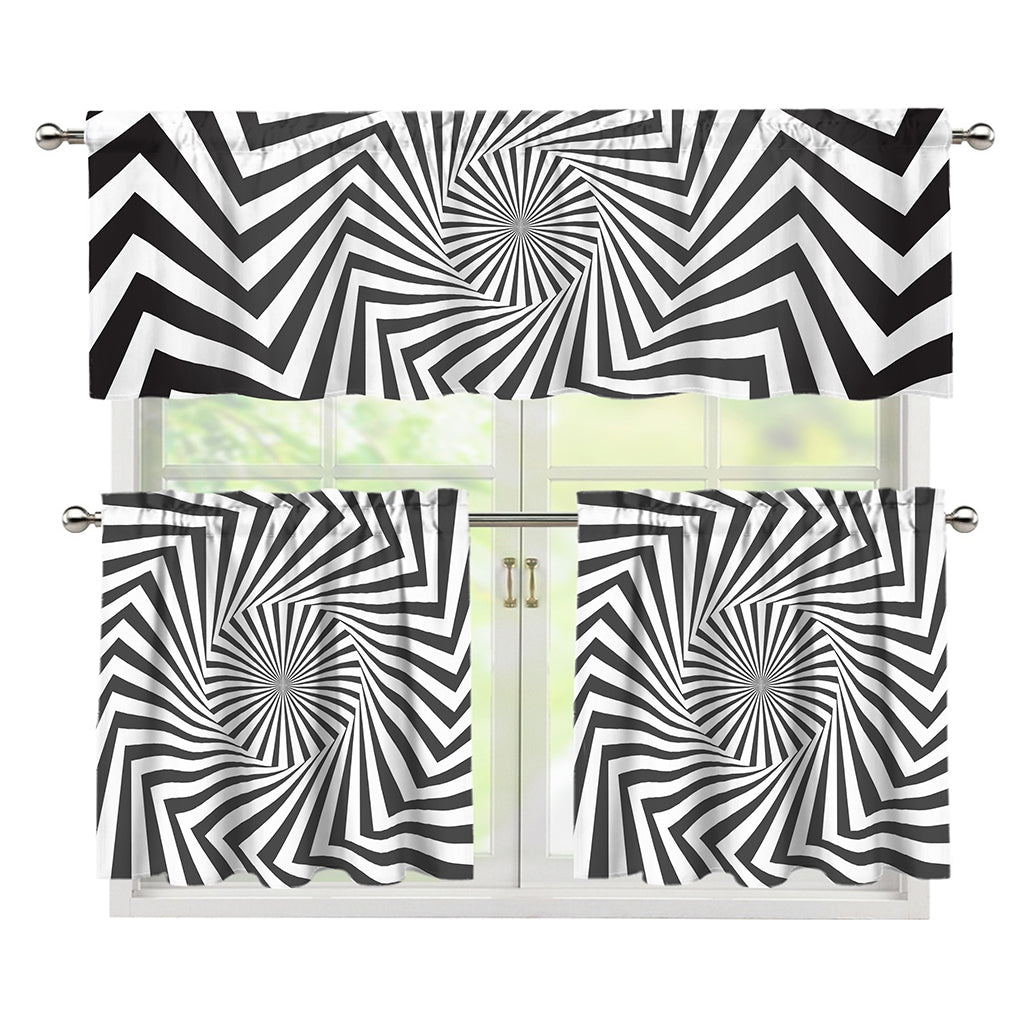 Angular Swirl Motion Illusion Print 3 Piece Kitchen Curtains
