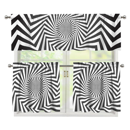 Angular Swirl Motion Illusion Print 3 Piece Kitchen Curtains