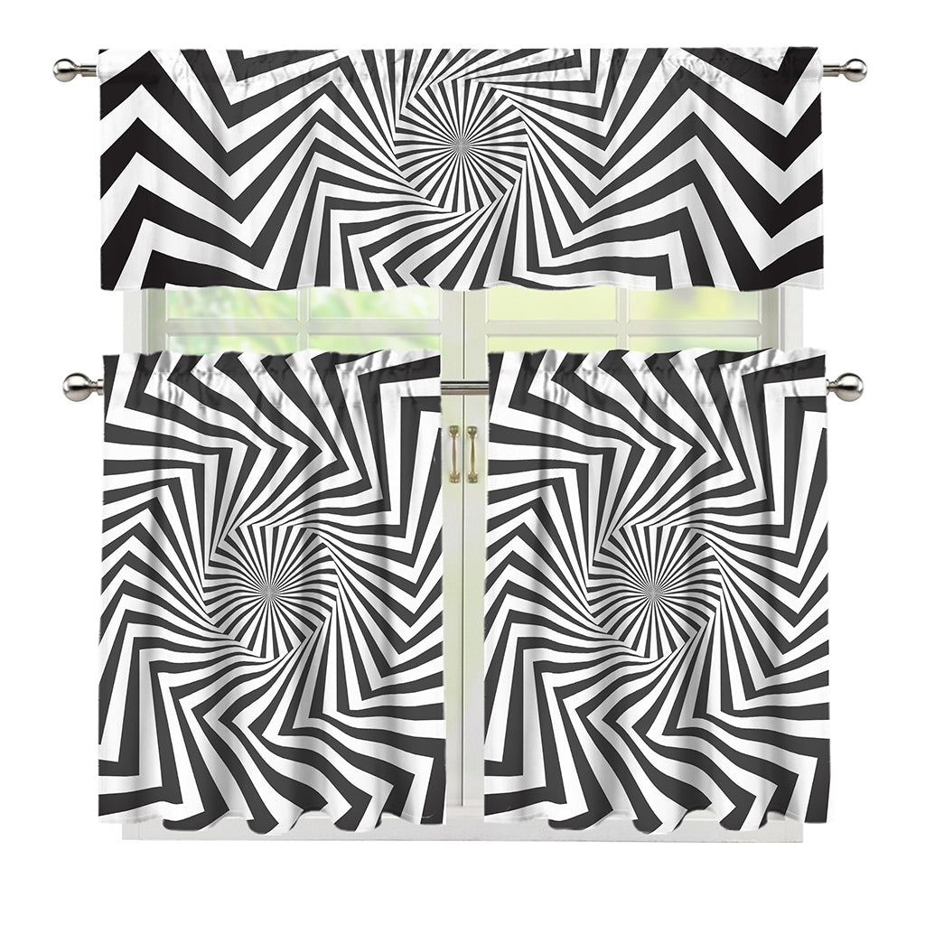 Angular Swirl Motion Illusion Print 3 Piece Kitchen Curtains