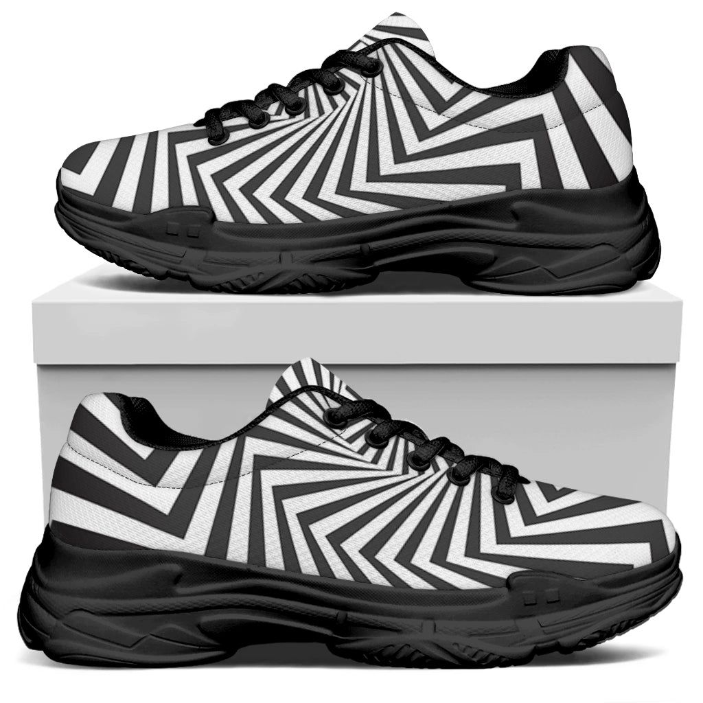 Angular Swirl Motion Illusion Print Black Chunky Shoes