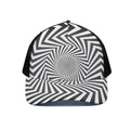 Angular Swirl Motion Illusion Print Black Mesh Trucker Hat