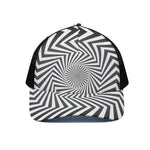 Angular Swirl Motion Illusion Print Black Mesh Trucker Cap