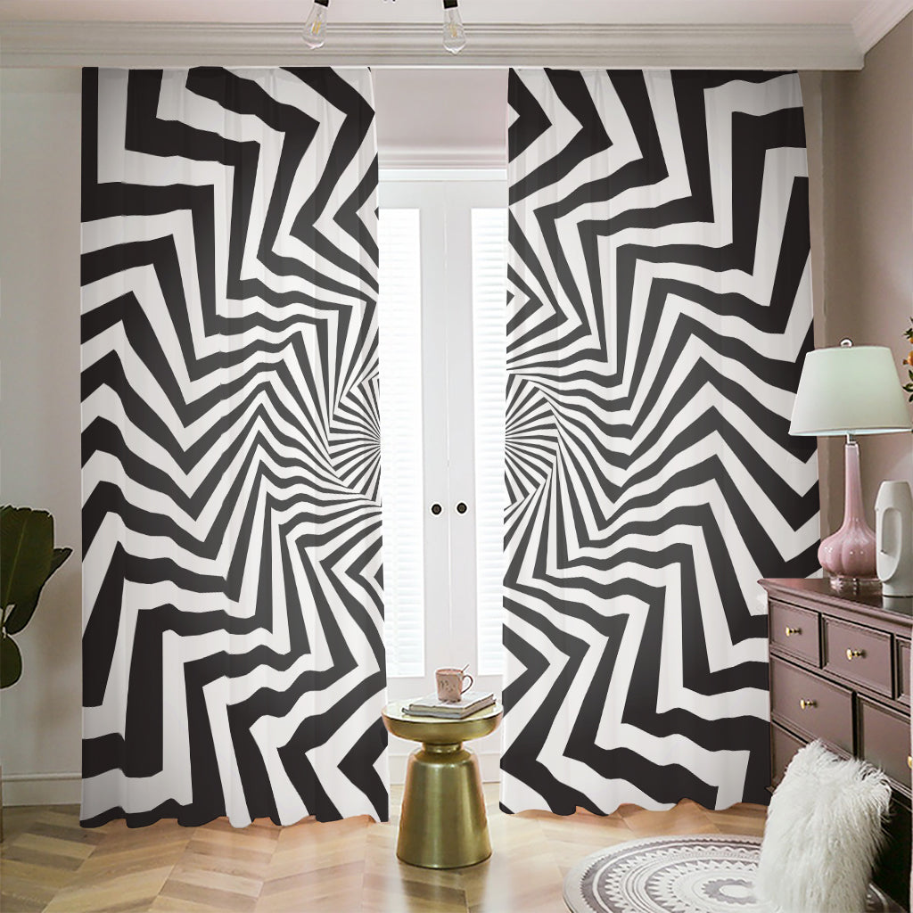 Angular Swirl Motion Illusion Print Blackout Pencil Pleat Curtains