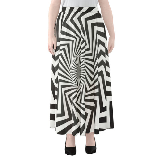 Angular Swirl Motion Illusion Print Chiffon Maxi Skirt