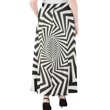 Angular Swirl Motion Illusion Print Chiffon Maxi Skirt
