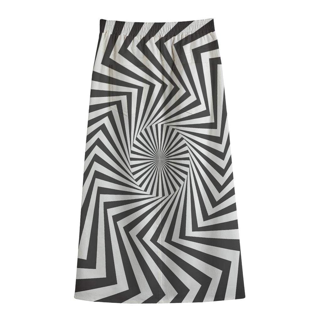 Angular Swirl Motion Illusion Print Cotton Front Slit Maxi Skirt
