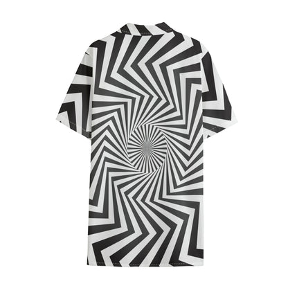 Angular Swirl Motion Illusion Print Cotton Hawaiian Shirt