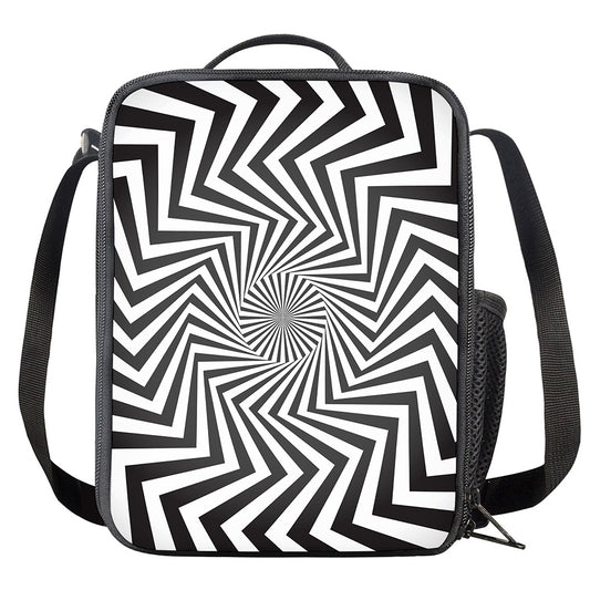 Angular Swirl Motion Illusion Print Crossbody Lunch Bag
