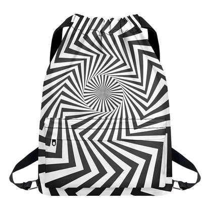 Angular Swirl Motion Illusion Print Drawstring Backpack
