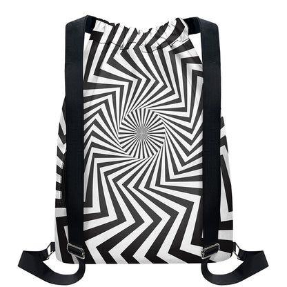 Angular Swirl Motion Illusion Print Drawstring Backpack