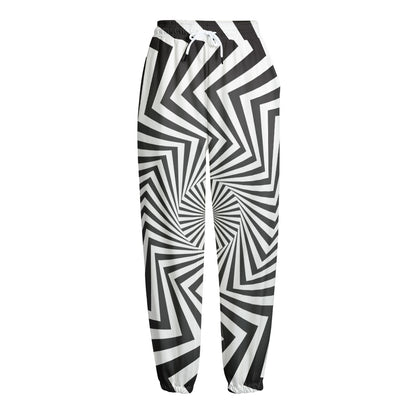 Angular Swirl Motion Illusion Print Fleece Lined Knit Pants