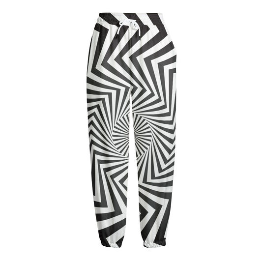 Angular Swirl Motion Illusion Print Fleece Lined Knit Pants
