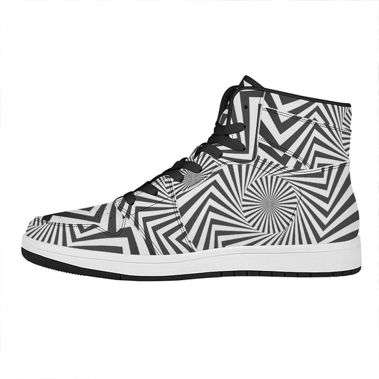 Angular Swirl Motion Illusion Print High Top Leather Sneakers