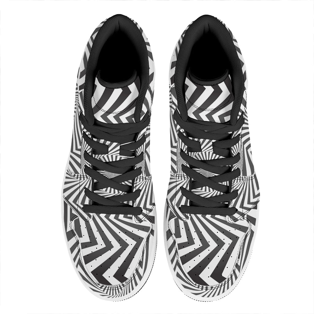 Angular Swirl Motion Illusion Print High Top Leather Sneakers