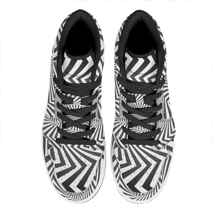 Angular Swirl Motion Illusion Print High Top Leather Sneakers
