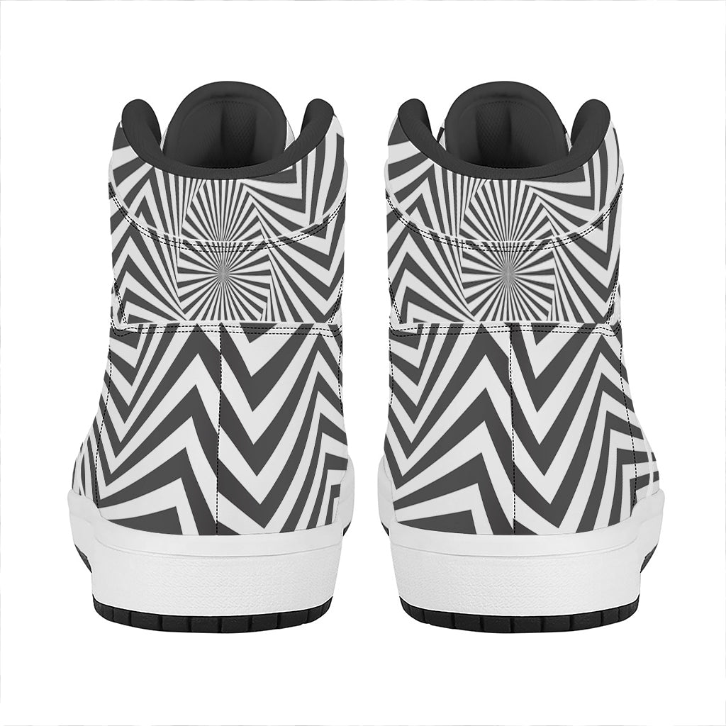 Angular Swirl Motion Illusion Print High Top Leather Sneakers