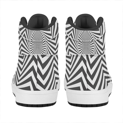Angular Swirl Motion Illusion Print High Top Leather Sneakers