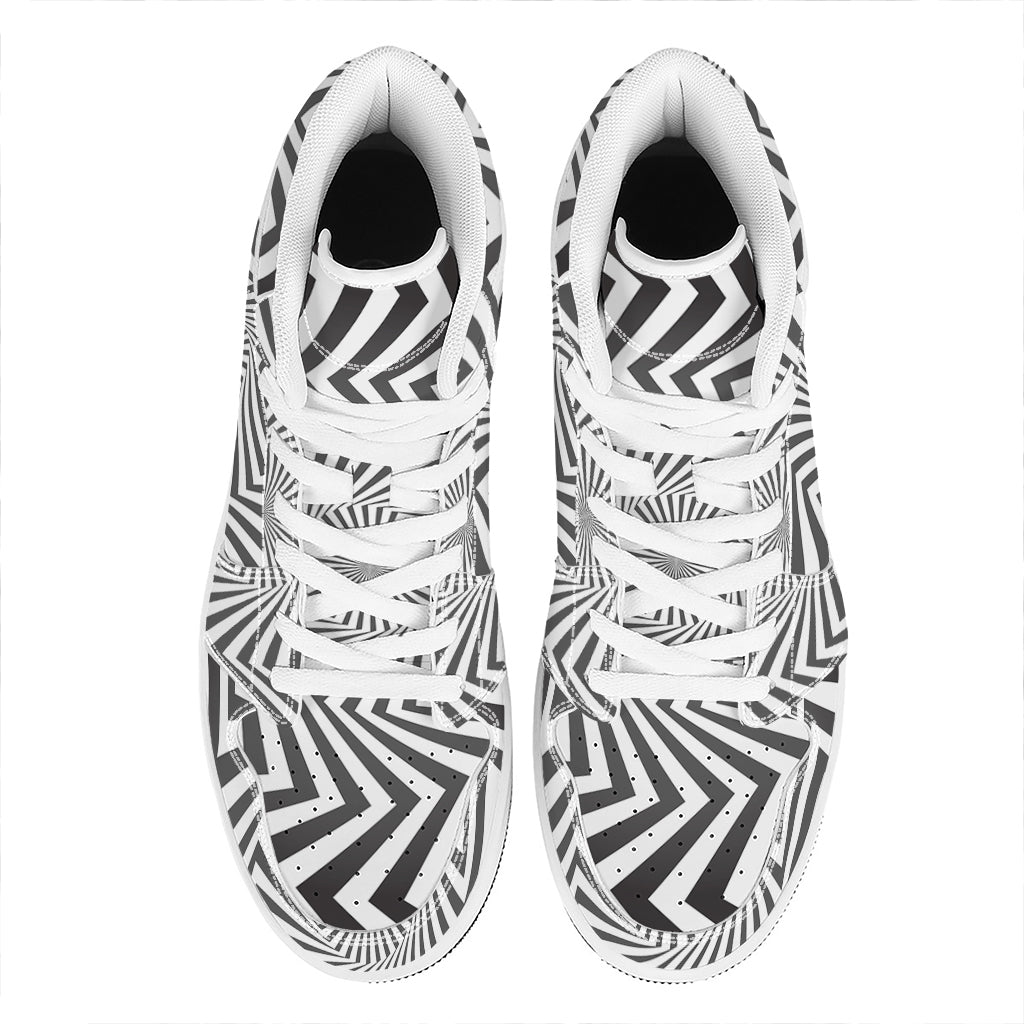 Angular Swirl Motion Illusion Print High Top Leather Sneakers