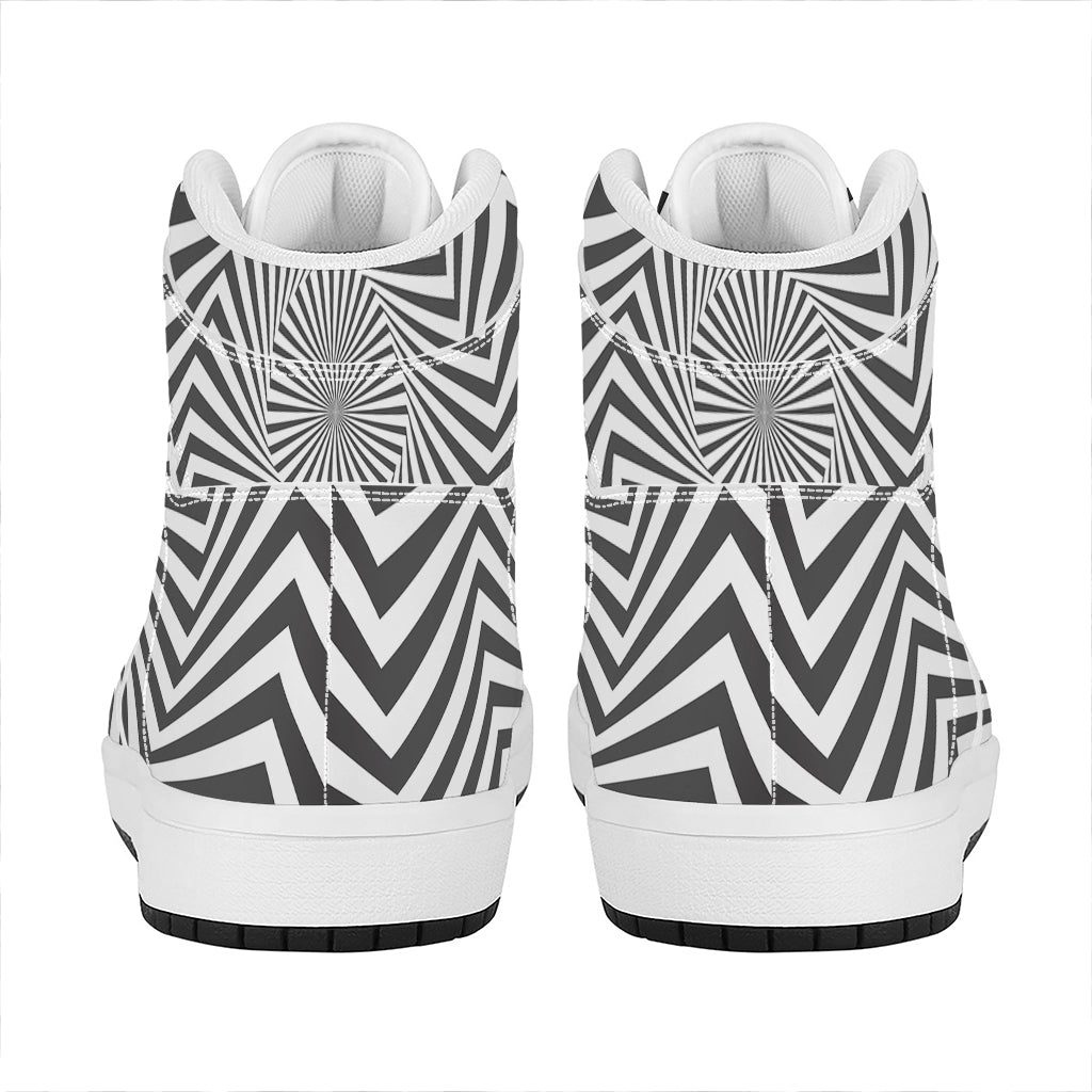 Angular Swirl Motion Illusion Print High Top Leather Sneakers