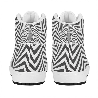 Angular Swirl Motion Illusion Print High Top Leather Sneakers