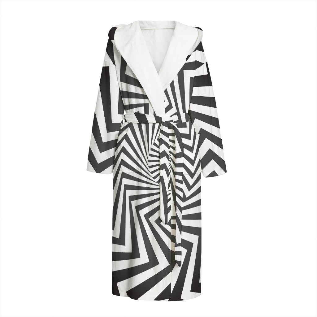 Angular Swirl Motion Illusion Print Hooded Bathrobe
