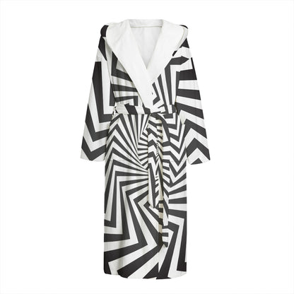 Angular Swirl Motion Illusion Print Hooded Bathrobe