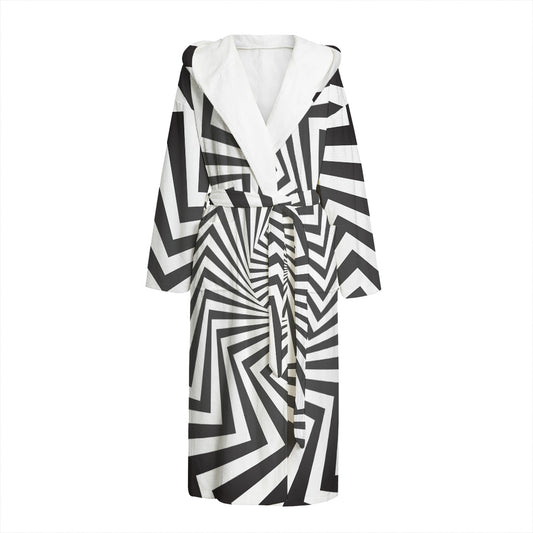 Angular Swirl Motion Illusion Print Hooded Bathrobe