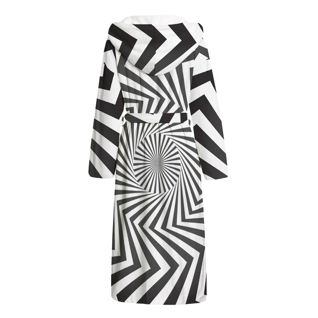 Angular Swirl Motion Illusion Print Hooded Bathrobe