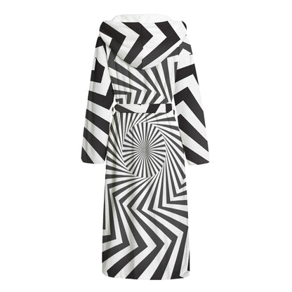 Angular Swirl Motion Illusion Print Hooded Bathrobe