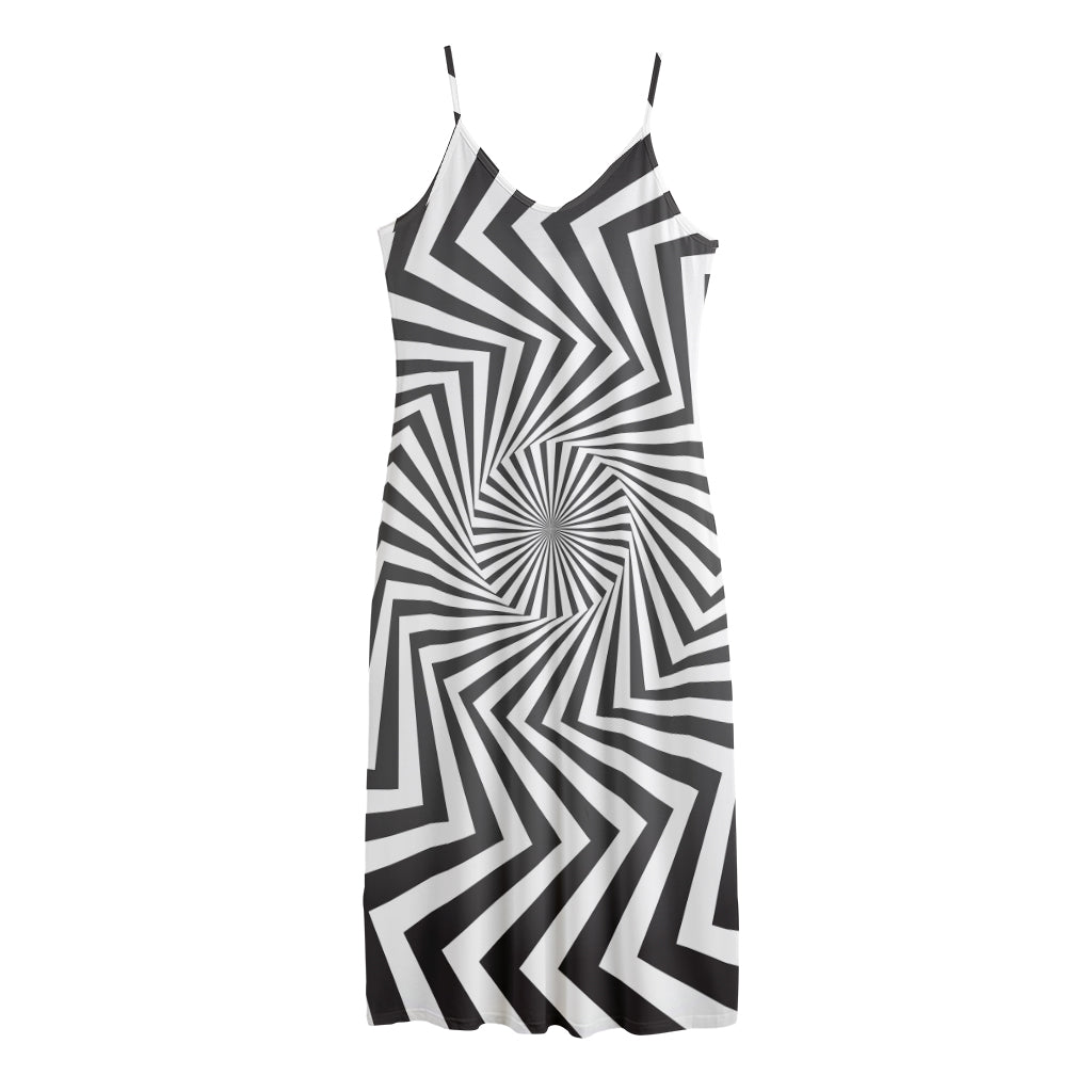 Angular Swirl Motion Illusion Print Jersey Midi Cami Dress