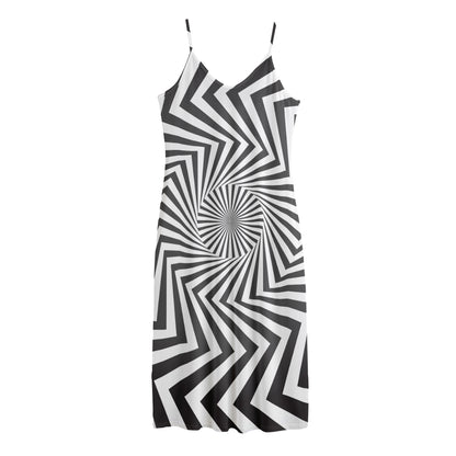 Angular Swirl Motion Illusion Print Jersey Midi Cami Dress