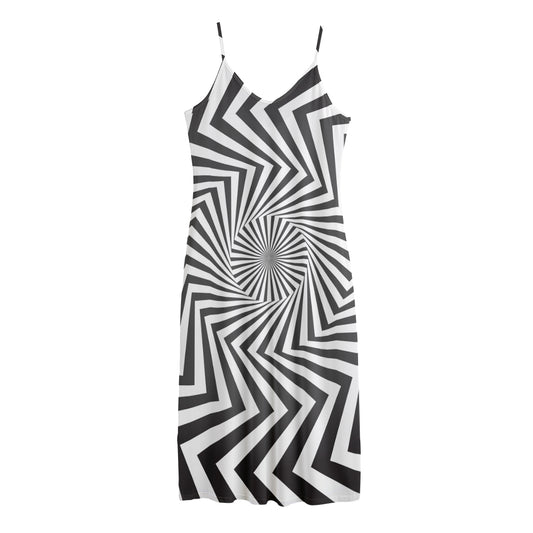 Angular Swirl Motion Illusion Print Jersey Midi Cami Dress