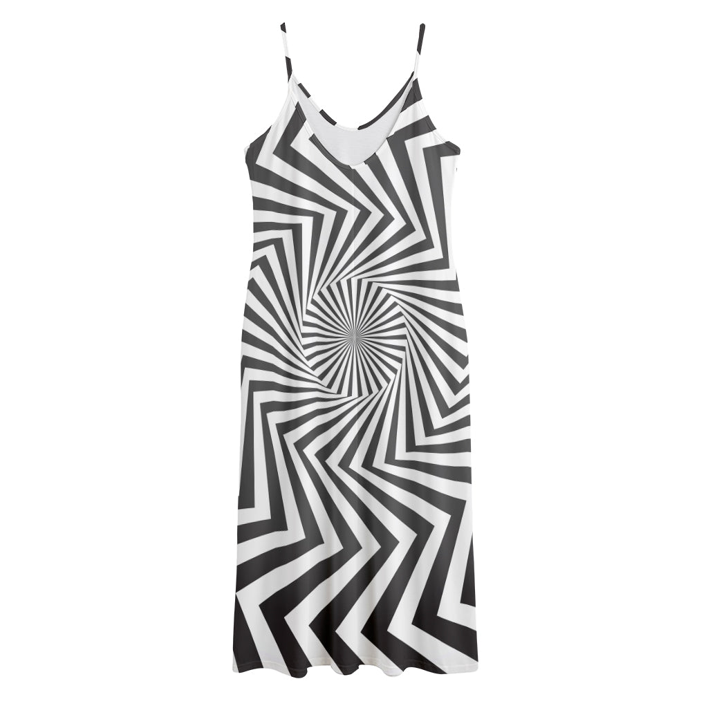 Angular Swirl Motion Illusion Print Jersey Midi Cami Dress
