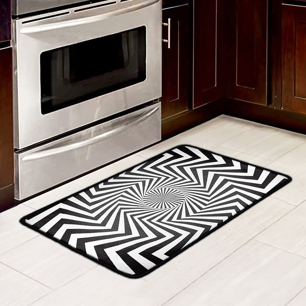 Angular Swirl Motion Illusion Print Kitchen Mat