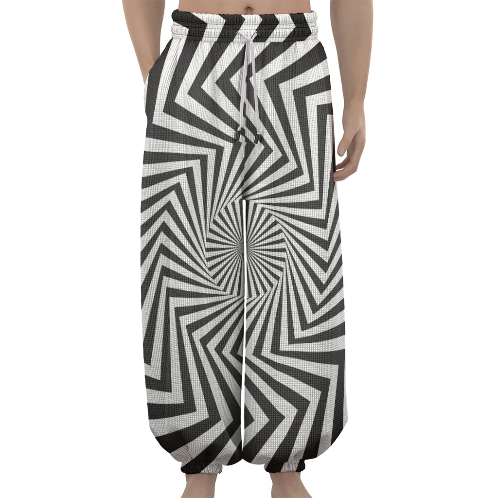 Angular Swirl Motion Illusion Print Lantern Pants