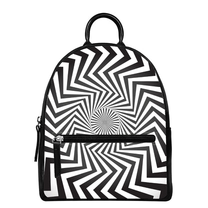 Angular Swirl Motion Illusion Print Leather Backpack