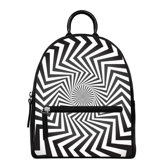 Angular Swirl Motion Illusion Print Leather Backpack