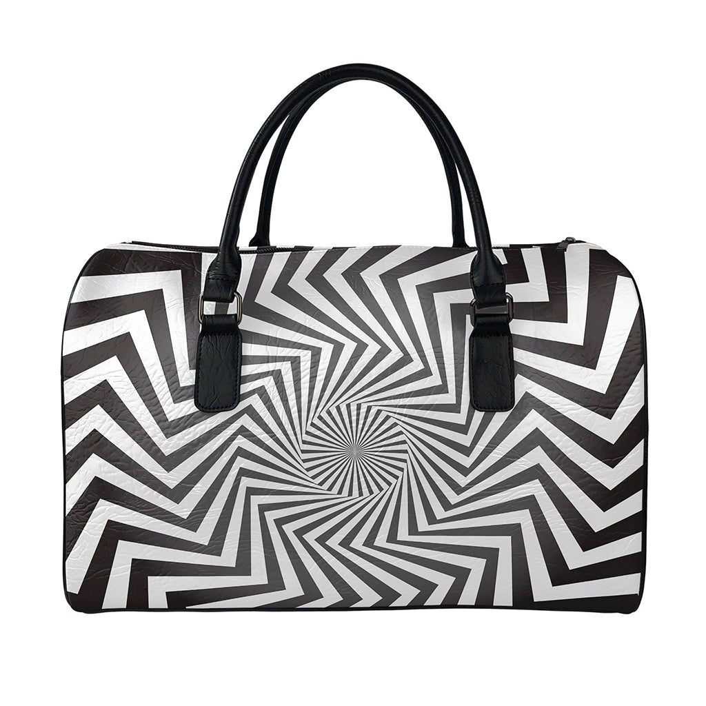 Angular Swirl Motion Illusion Print Leather Duffle Bag