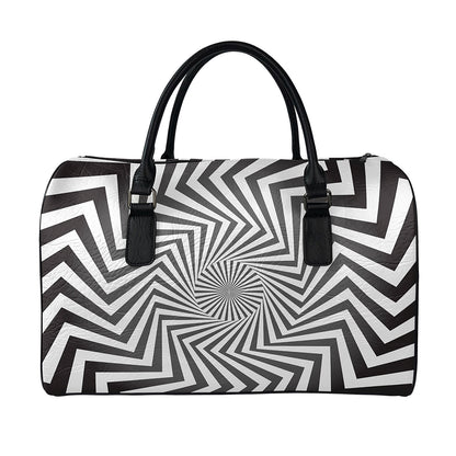 Angular Swirl Motion Illusion Print Leather Duffle Bag