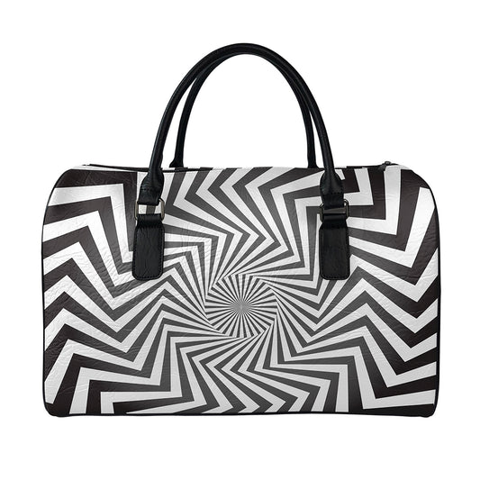Angular Swirl Motion Illusion Print Leather Duffle Bag