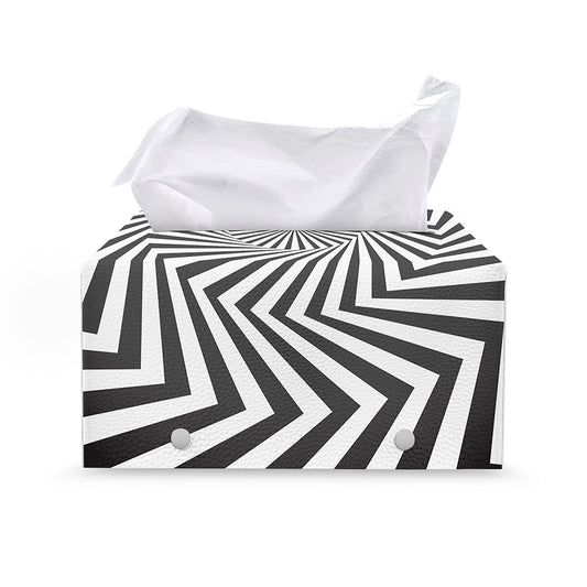 Angular Swirl Motion Illusion Print Leather Tissue Box Cover