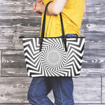 Angular Swirl Motion Illusion Print Leather Tote Bag