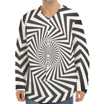 Angular Swirl Motion Illusion Print Long Sleeve Baseball Jersey